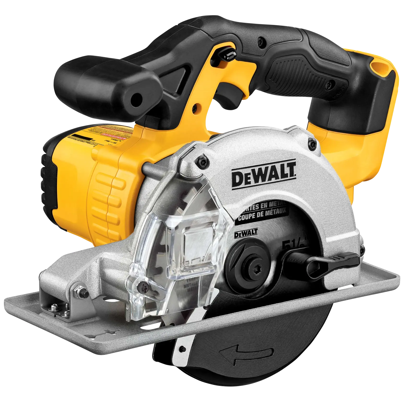 DeWalt compact metal-cutting circular saw with silver guard and metal-cutting blade