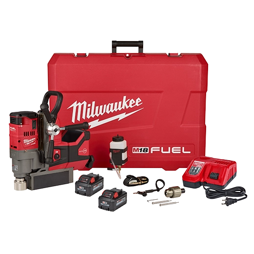 Milwaukee cordless magnetic drill with magnetic base, case, batteries and charger