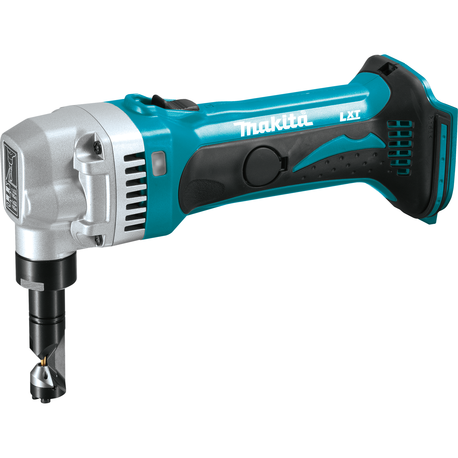 Makita cordless nibbler with offset punch-and-die head