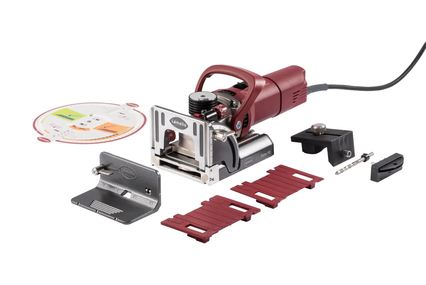Lamello Zeta P2 corded joiner and supplied setup accessories