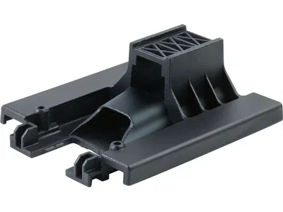 Black moulded jigsaw base adapter with rail engagement channels.