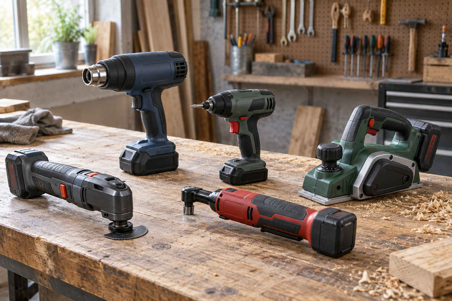 AI-generated editorial illustration of compact specialty power tools