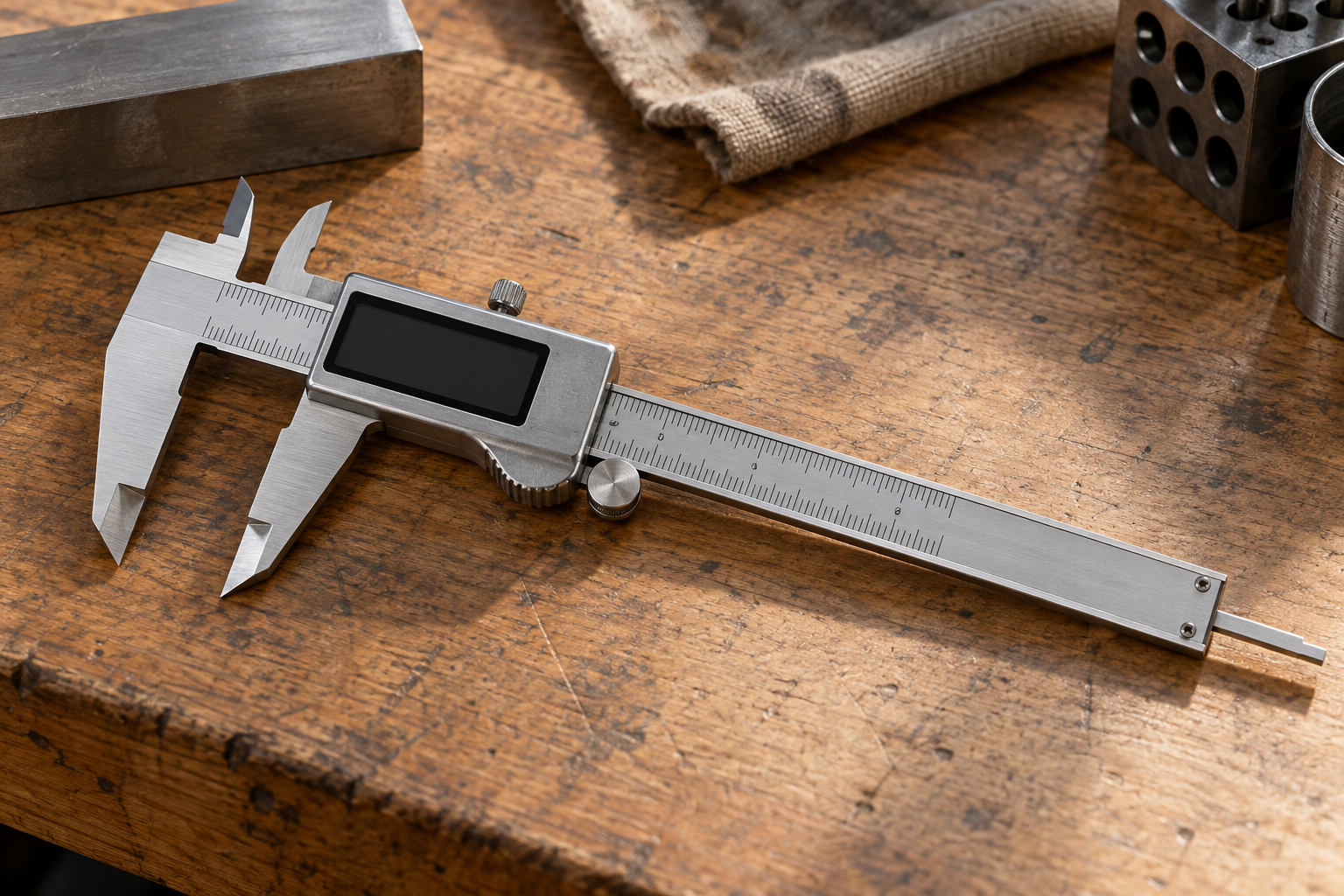 AI-generated editorial illustration of digital caliper