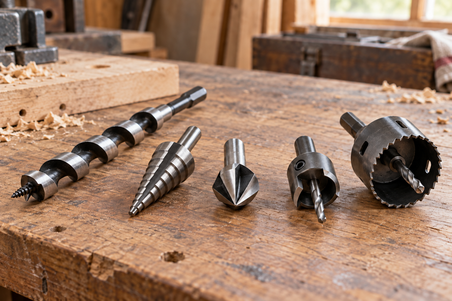 AI-generated editorial illustration of drilling cutter assortment