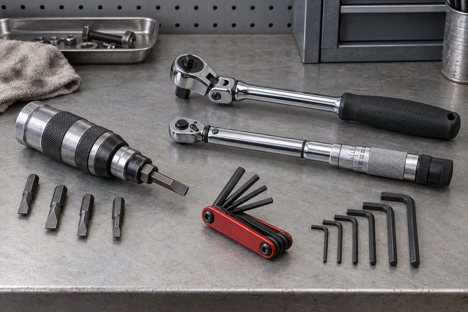AI-generated editorial illustration of manual fastener drivers and precision wrenches