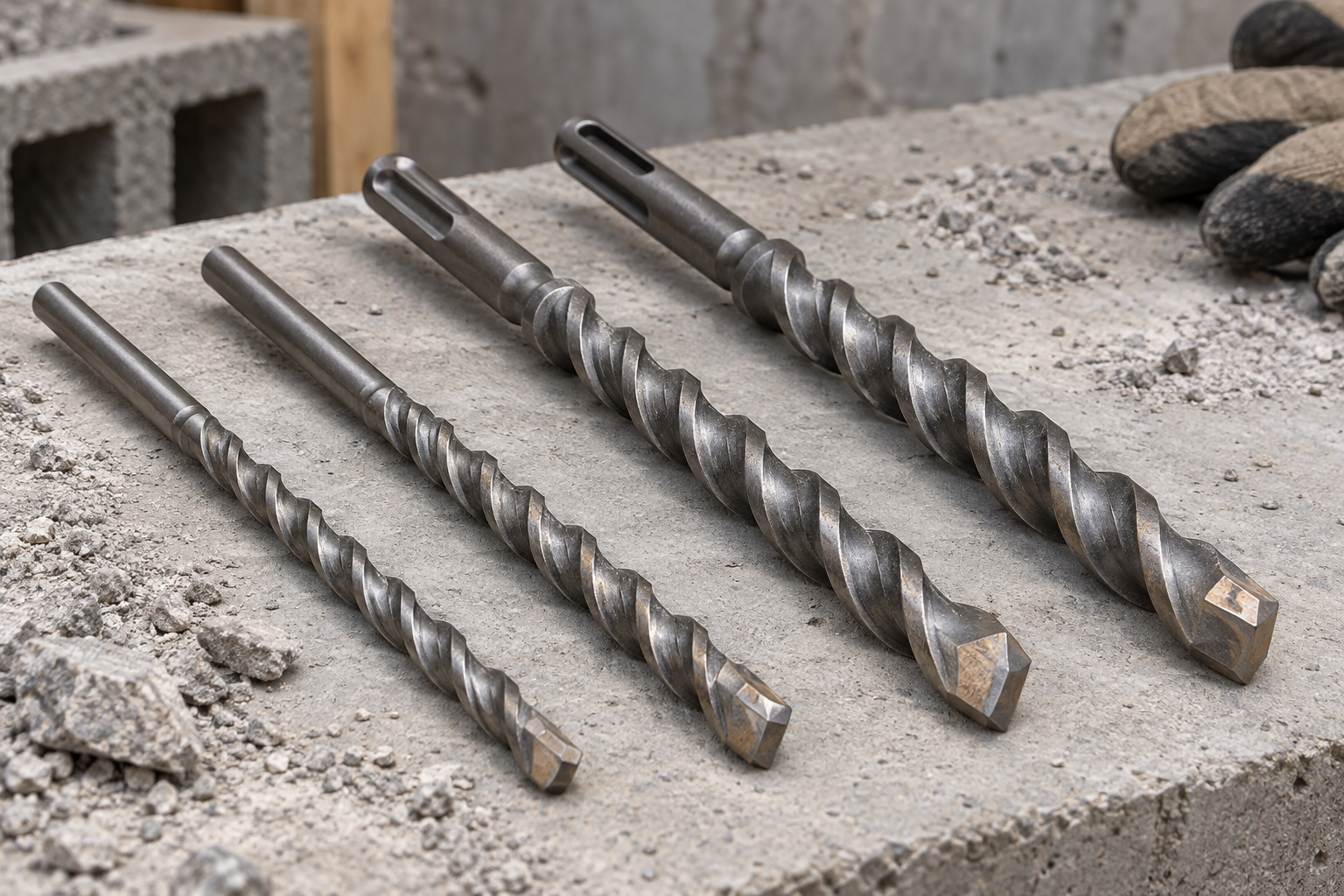 AI-generated editorial illustration of masonry drill bits