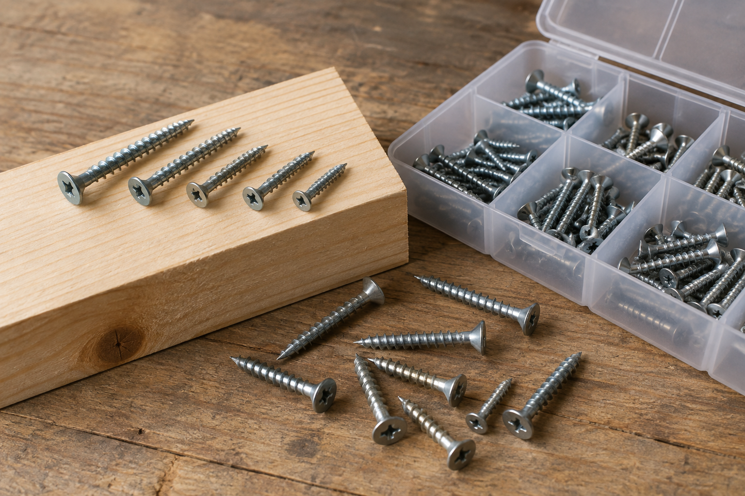 AI-generated editorial illustration of wood screws