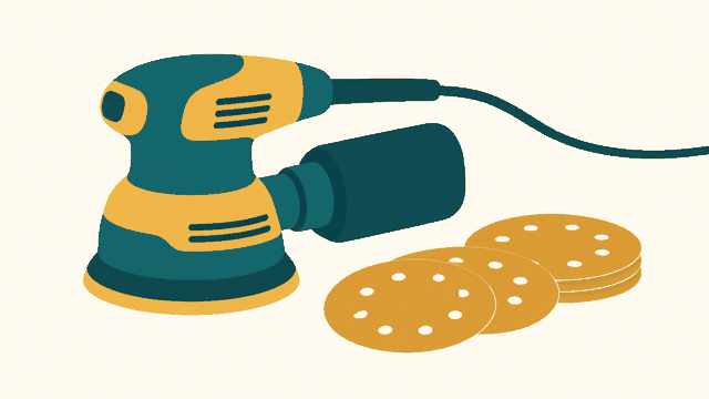 Random orbital sander and sanding discs — editorial illustration